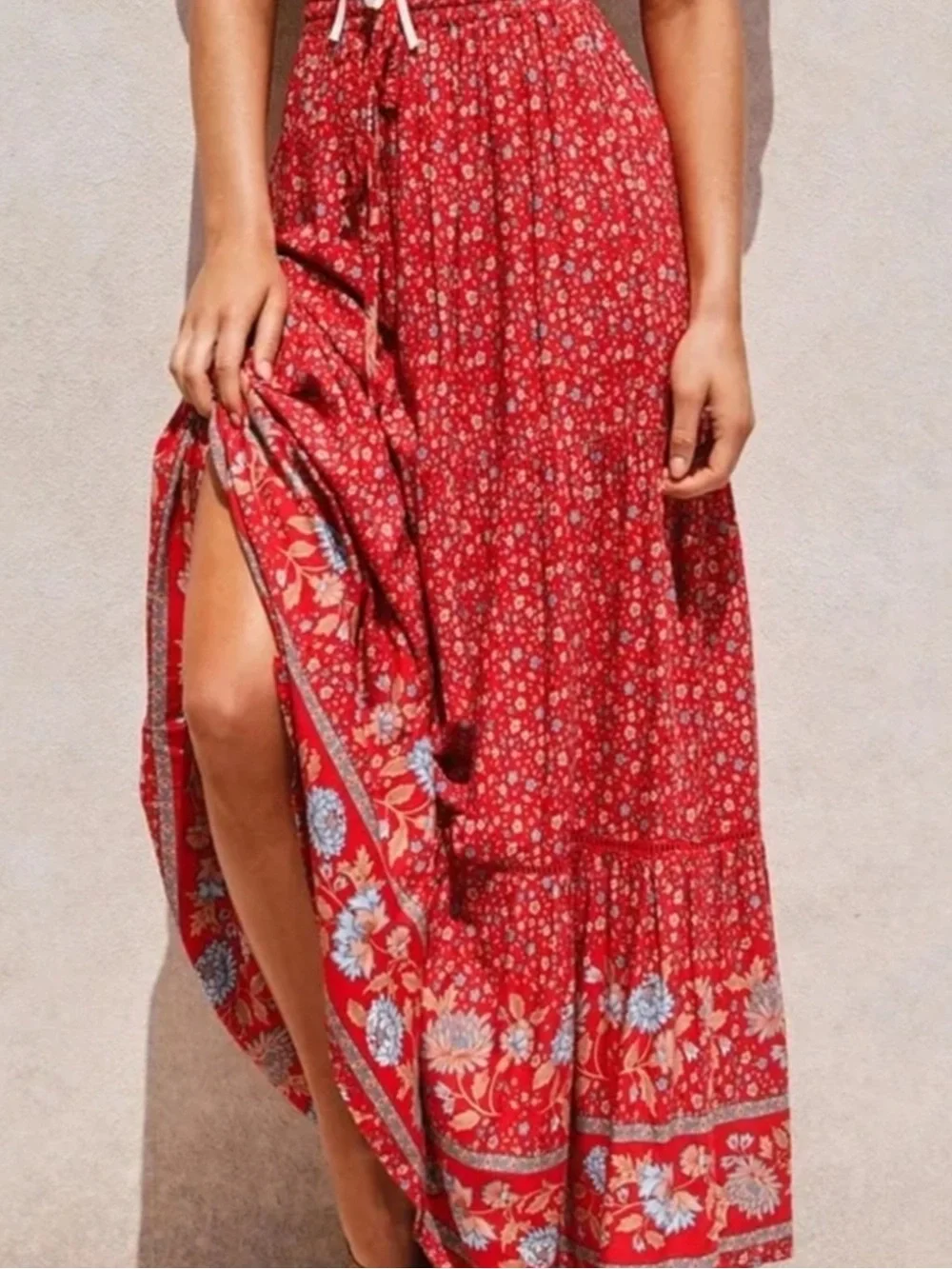 NWT Natural Life Hanna Maxi Skirt Dress Red Floral Boho Western Festival Gypsy M - Picture 3 of 16